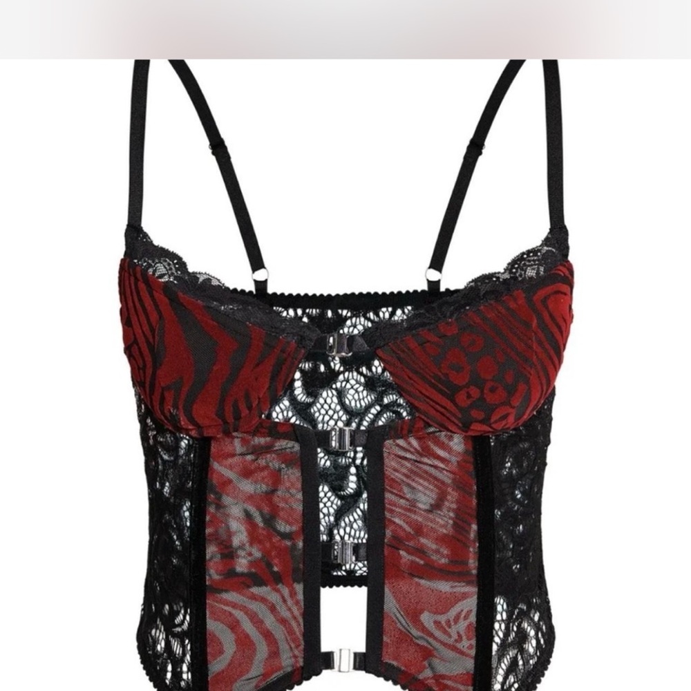 I.AM.GIA Red and Black Lace Crop Top